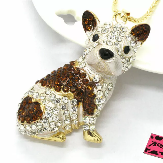 Betsey Johnson Gold Plated Crystal Bull Dog Crystal Pendant Necklace