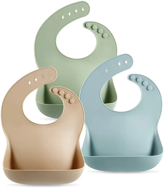 3Set Silicone Baby Bibs for Toddlers 10-72 Months Waterproof Thin Soft Non Messy