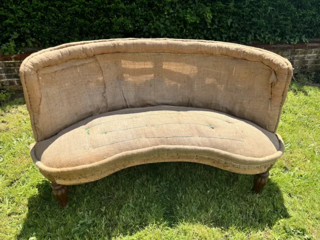 True Antique Victorian Kidney Shaped Settee Chair Sofa Couch 3 Seater Original