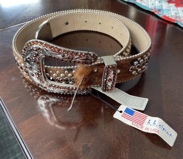 b.b. simon women's belt, 32 inches, Brown, Swarovski crystals, with Case