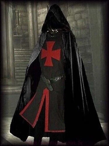 Costume Médiéval Chevaliers Templiers Tunique & Cape Capuche Pour Adulte