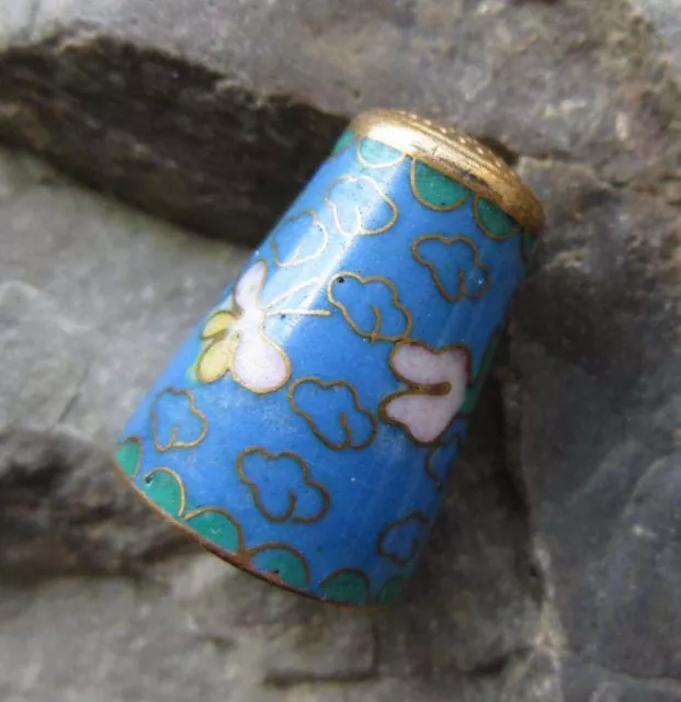 FINGERHUT thimble Cloisonne Emaille SCHMETTERLING BLUMEN Wolken Messing? gut F34 3