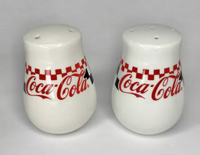 Coke Coca-Cola Checkered Ceramic Salt & Pepper Shakers - Gibson 1996