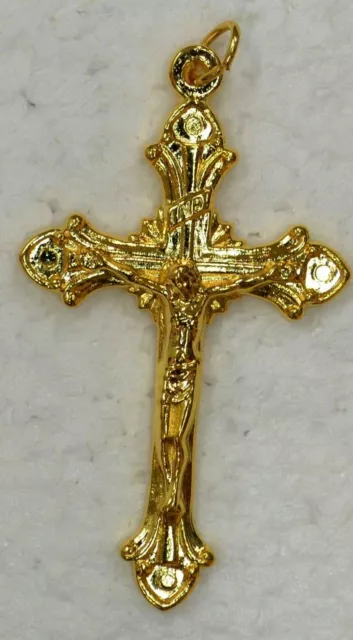 Crucifix, 50mm Metal Cross & Corpus, Gold Tone Pendant, Quality Made in Italy