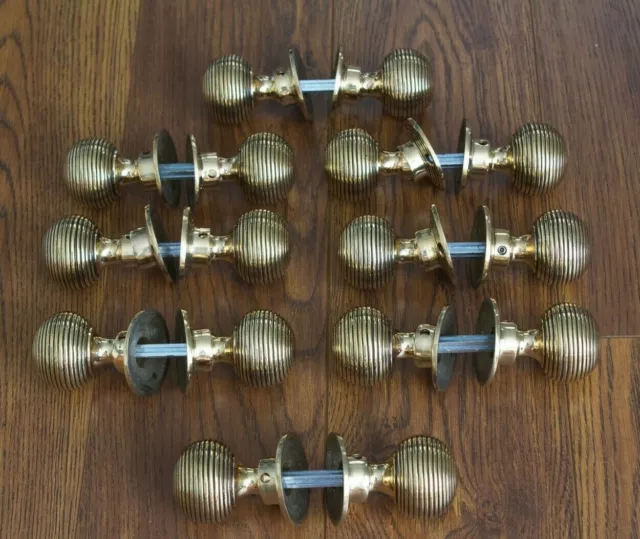 Solid Brass Door Knobs - Set Of 8 Pairs "Beehive" Style