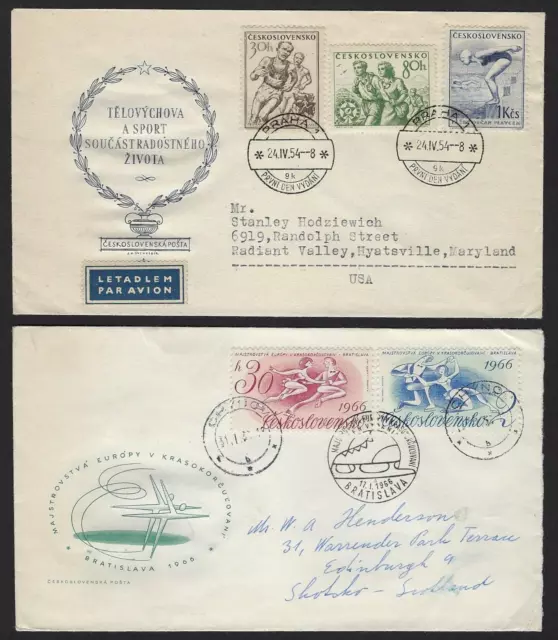 CZECHOSLOVAKIA 1950s 60s OLYMPICS ISSUES 4 DIFFERENT FDCs ALL TO US 3