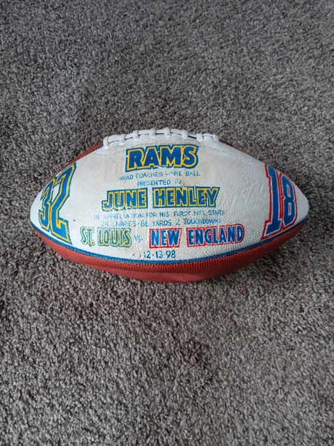 St Louis Rams Game Used Football Presented To June Henley