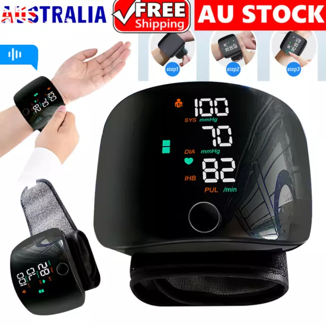 Digital Blood Pressure Monitor Automatic Wrist Heart Rate Pulse Voice Broadcast