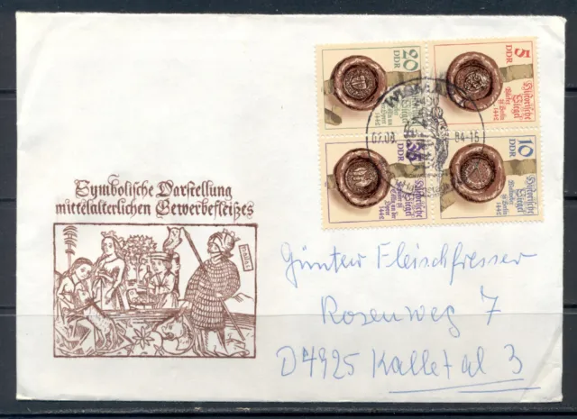 DDR 1984  Mich Nr 2884-87 4er Block Historische Siegel  Satzbrief Ortsstempel