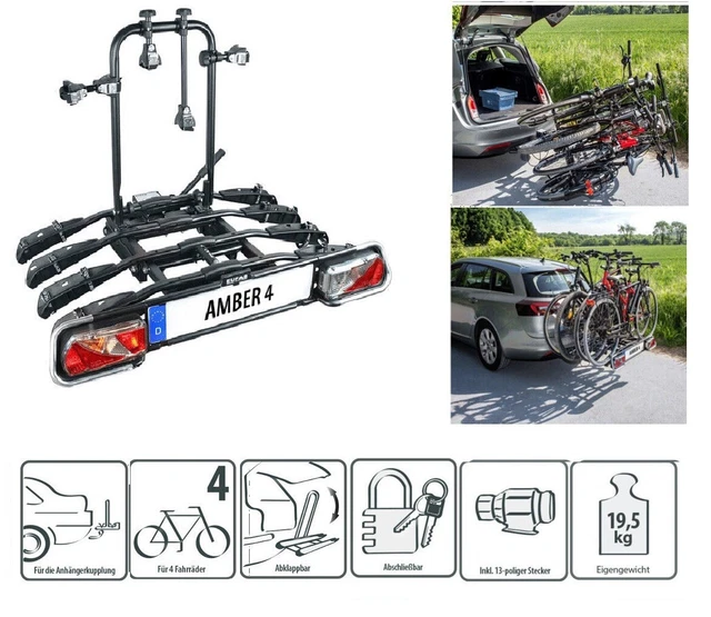 Fahrradträger Heckklappe Ohne Anhängerkupplung Für E-bikes EUFAB FAHRRADTRÄGER AMBER 4 IV Anhängerkupplung E-Bikes Diebstahlschutz
