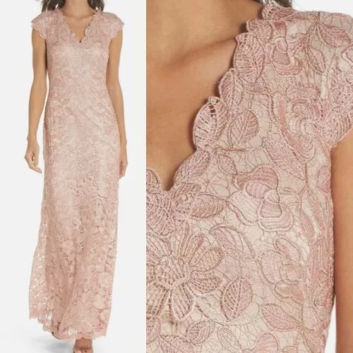 NWT Tadashi Shoji LEVANT FLORAL LACE GOWN DRESS BBD1191LZ PETAL PINK SIZE 10