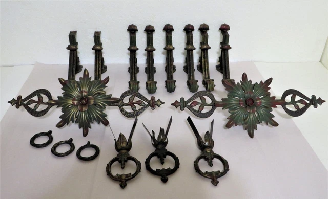 Victorian Cast Iron & Steel Curtain Rod Toppers Finials Tiebacks Brackets Lot