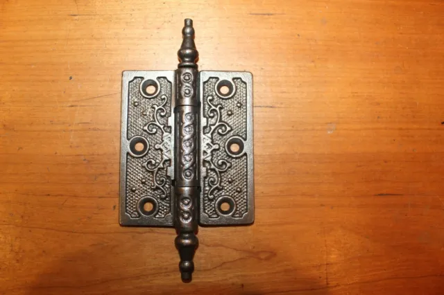 3-1/2 X 3 Ornate Antique Victorian Steeple Tip Oriental Cast Hinge E-30
