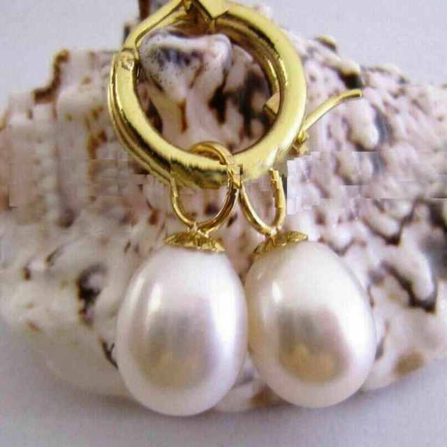10-13mm Natural white Akoya round pearl 14K gold earrings Fashion New Year