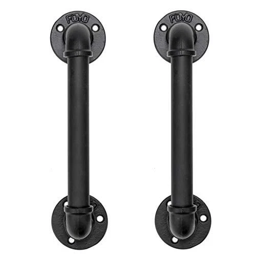 Set of 2 Industrial Door Pull Handle, Antique Cast Iron Handrail, 12 Inch