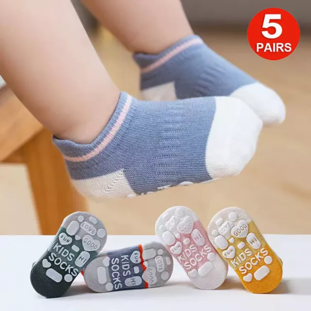 5 Pairs Anti-slip Non Skid Baby Floor Socks Kids Boys Girls Toddler Ankle Socks