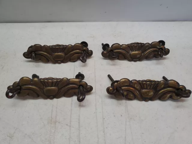 Set of 4 Antique Victorian Ornate Pressed Metal Drawer Handle Plates