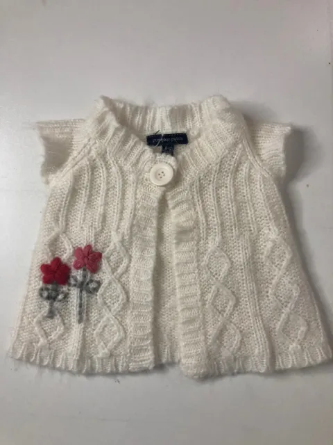 Pumpkin Patch White Knit Pink Floral Short Sleeve Cardigan Baby Girl Size 6-12 M