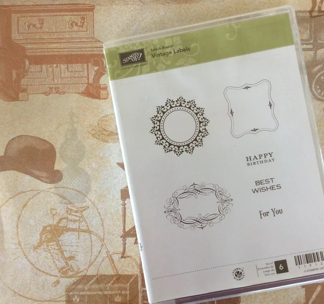 STAMPIN UP VINTAGE Labels Clear Mount Rubber Stamps Birthday Wish