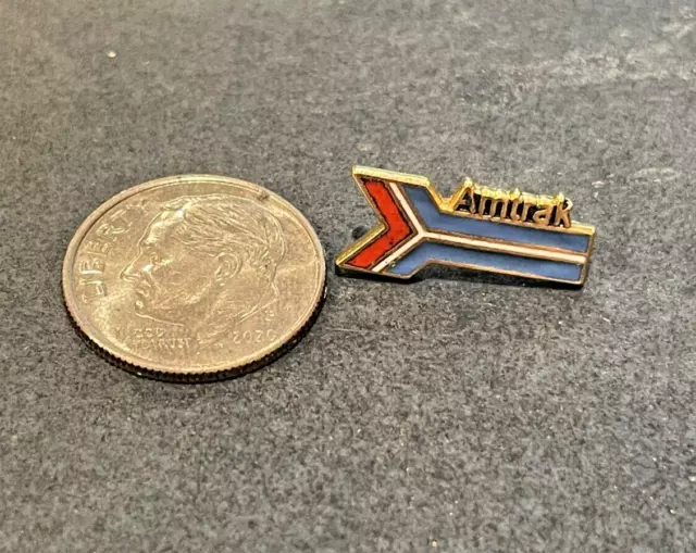 Vintage Gold Tone Enamel Hat Lapel Pin Tie Tack Amtrak Railroad Logo