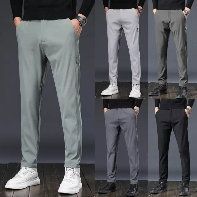 Pantalon habillé pour homme, pantalon décontracté à carreaux à l'avant plat  maigre crayon d'affaires pantalon long poche XL