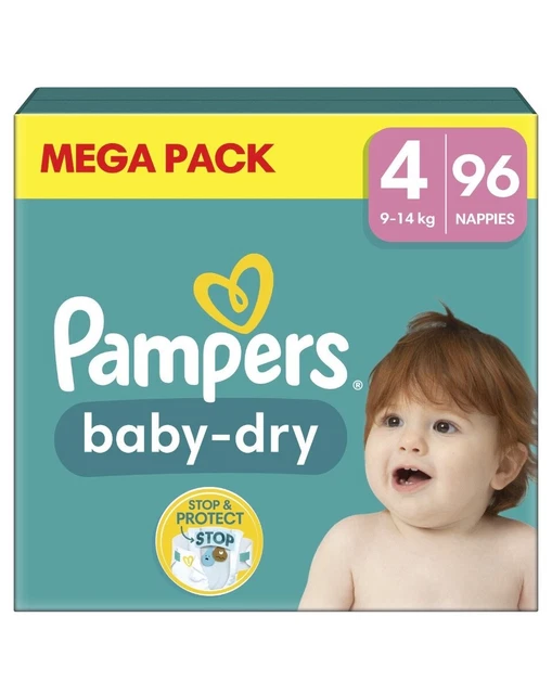 Couches PAMPERS Baby Dry  Taille 4 (9-14 kg)  96 Couches