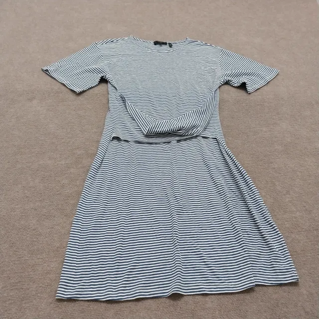 Theory Womens Size Small Short Sleeve Blue White Striped Linen Blend Midi Shirt