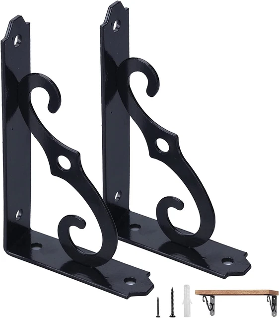 Pack of 2 L Shape Heavy Duty Rustic Iron Metal Corner Brace Shelf Supporter Bla