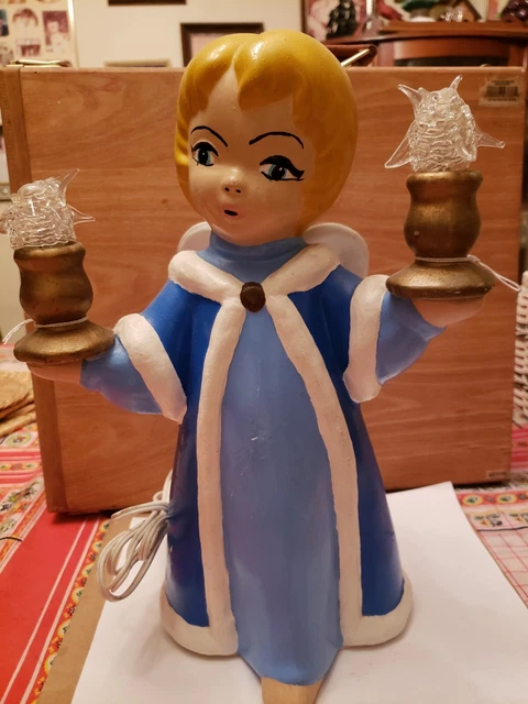 Vintage Ceramic Light/ Lamp Angle in Blue/ White  Nightgown 2 lights