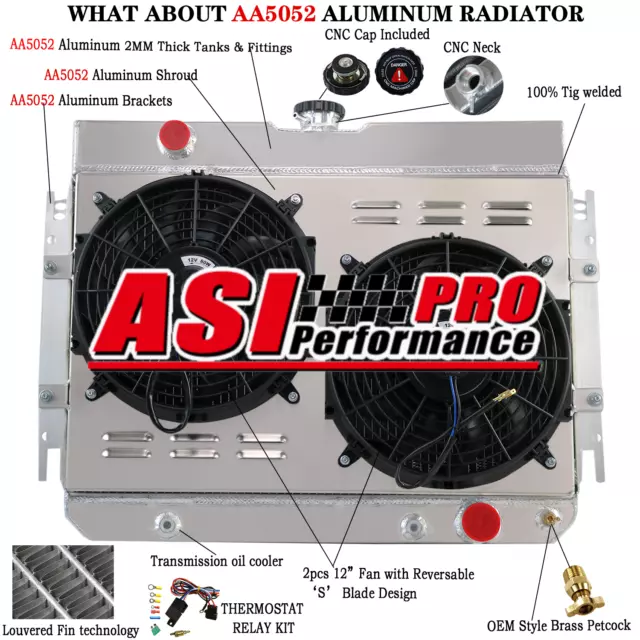for 1963-1968 1966 Chevy Impala 3 Rows Aluminum Radiator&Shroud Fan+Relay