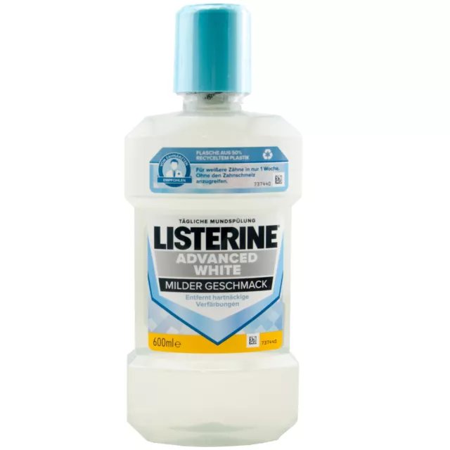 Listerine Enjuague Bucal Advanced Blanco 1 X 600ml Suave Sabor XL Botella