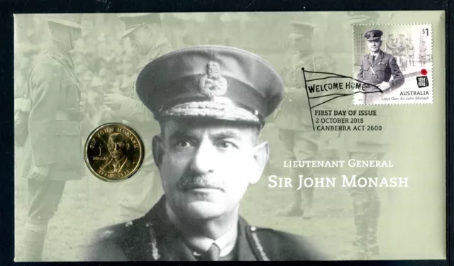 2018 Centenary of WWI Sir John Monash FDC/PNC With Limited RAM $1 Coin