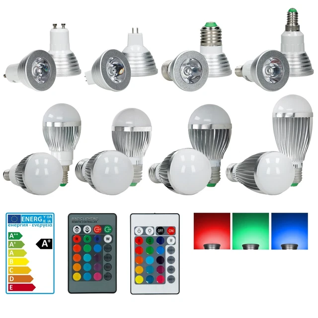 E14 E27 GU10 MR16 3W 5W 9W RGB LED Spot lampe éclairage télécommande ampoule