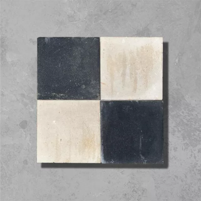 Antique reclaimed encaustic tile black and white checker board