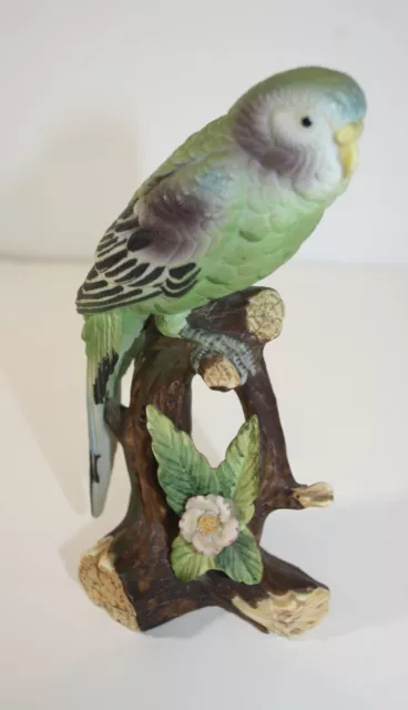 Til Porcelain Green Parakeet Budgie Bird Figurine on Branch Made in Japan