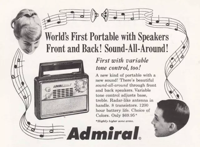 1958 Admiral Radio: Speakers Front and Back Vintage Print Ad