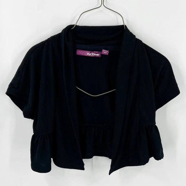 Epic Threads Girls Cropped Cardigan Top Sz S (8) Black Solid Open Front