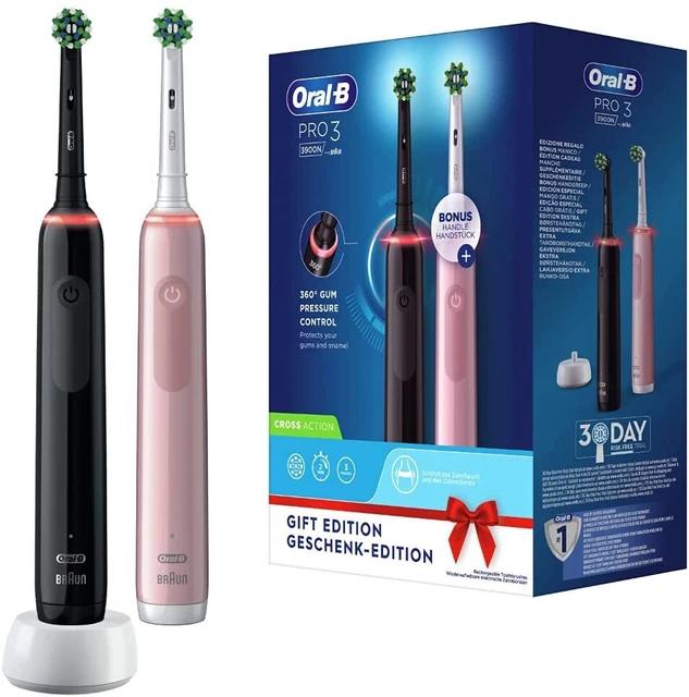 BRAUN Oral-B Pro 3 3900 Duo elektrische Zahnbürste Timer schwarz + rosa BRAUN Oral-B Pro 3 3900 Duo elektrische Zahnbürste Timer schwarz + rosa