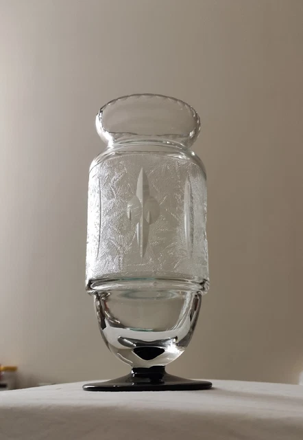 Antico Vaso Vetro Cristallo Decorato Molato Art Decò Inizi 900