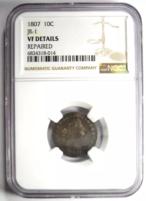 1807 Draped Bust Dime 10C - Certified NGC VF Details - Rare Early Date Coin! 2