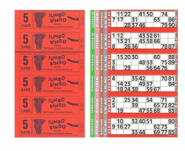 60 Books 5 Page Game 10 Strips Of 6 Tv Jumbo Bingo Ticket Sheet Big Bold Numbers