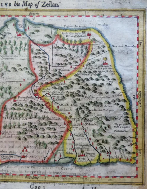 Ceylon island Sri Lanka Ceilan c.1630's Hondius engraved hand colored map 3