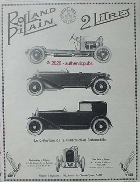 Publicite Rolland Pilain 2 Litres Automobile Criterium Construction De 1924 Ad