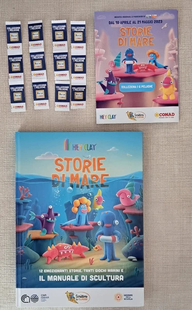 1 Libro Hey Clay Conad storie di mare 2023 + 12 Bollini Conad Peluche