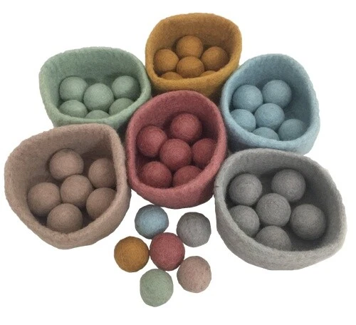 Set De 6 Boles Y 49 Bolas Fieltro Pastel - Papoose