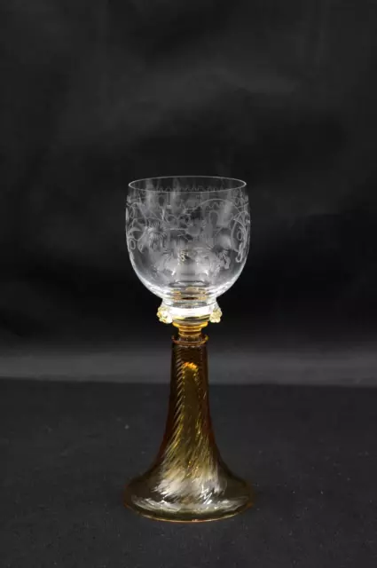 Theresienthal Weinglas Römerglas Glas Weinrömer Schliff Dekor 60er braun 18,5 cm