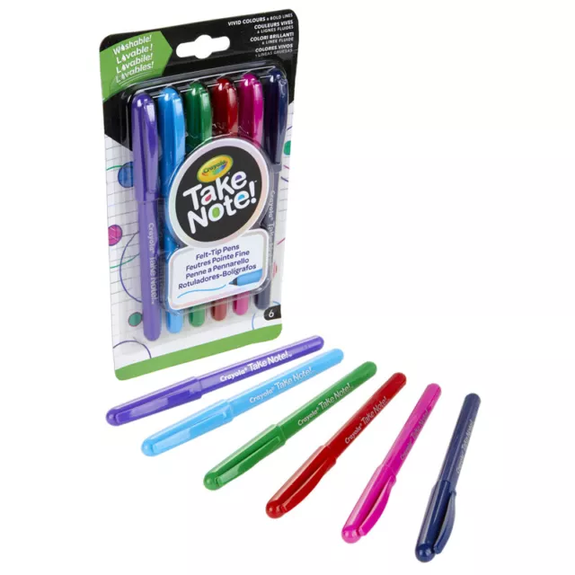 Crayola Take Nota ! Ultrafina Lavable Punta de Fieltro Marcador Pluma, Pack De 6