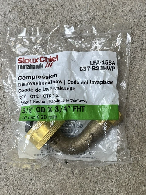 Sioux Chief Tomahawk Dishwasher Elbow Brass Compression Fitting 637-B23HP