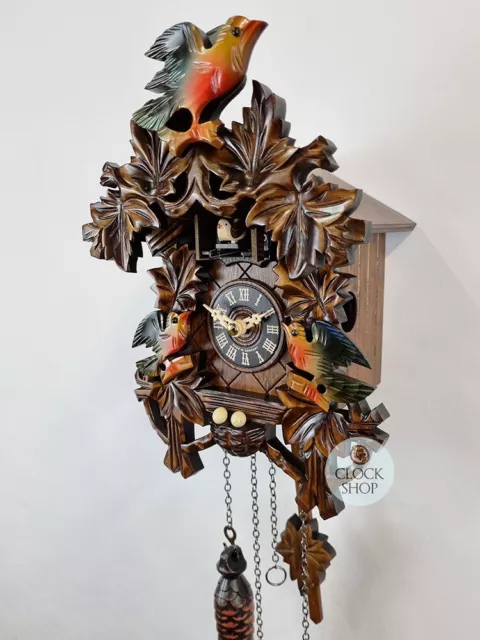 Coloured Birds & Nest Battery Carved Cuckoo Clock 26cm By ENGSTLER 3