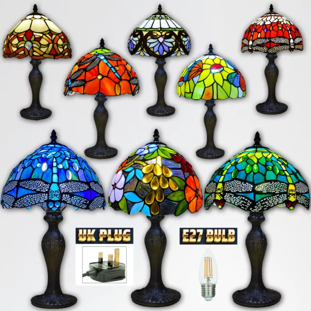 Tiffany Table Lamps 10 Inch Dome Shade Handcrafted Multicolour Stained Glass UK